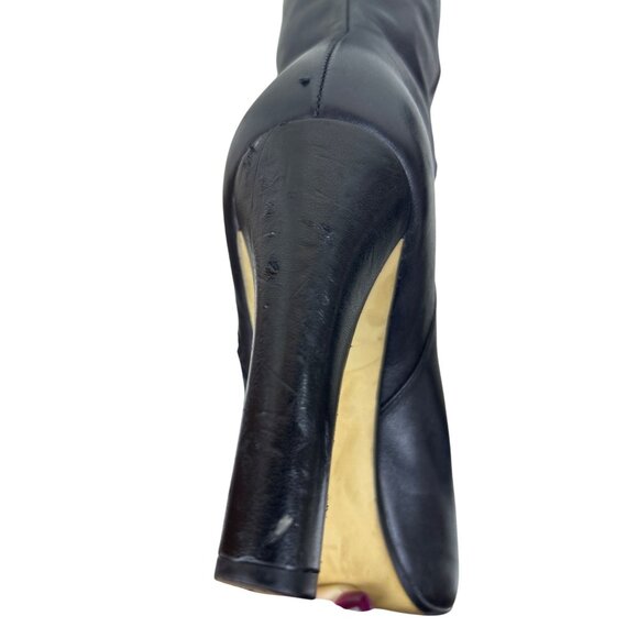 Banana Republic Women's Sz. 8M Tall Black Leather Stiletto Heeled Boots Gold Zip - Picture 7 of 16